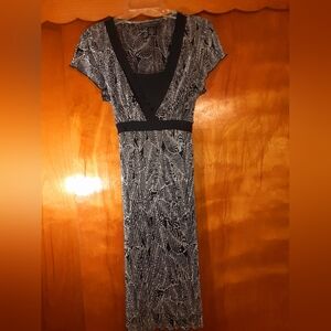 Elegant Black and White Leaf Print Dress